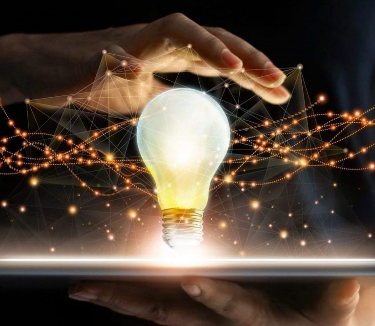 Innovative tablet with a raised lightbulb coming out of the screen.